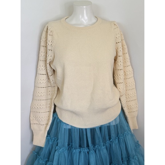 Madewell Ivory Bobble Sleeves Pullover Merino Wool Cotton Blend Sweater Sz Small - Picture 1 of 16